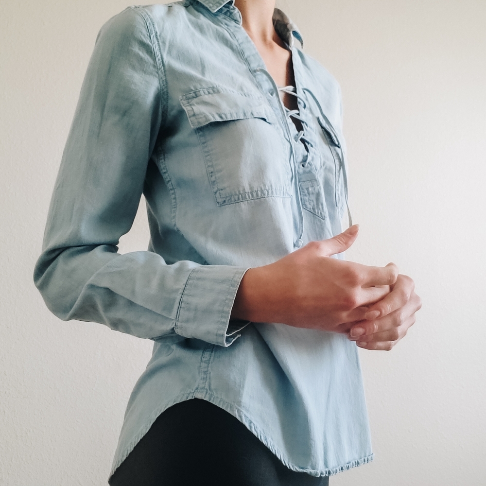 SO late Y2K Lace Up Long Sleeve Lightwash Denim